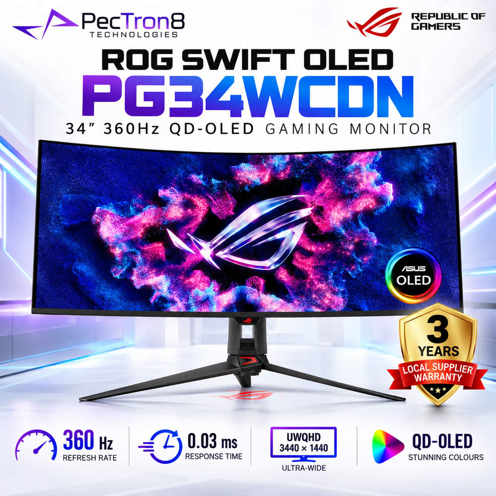 ASUS ROG Swift OLED PG34WCDN 34" 360Hz QD-OLED Gaming Monitor – UWQHD, DisplayPort 2.1, HDMI 2.1, USB-C 90W