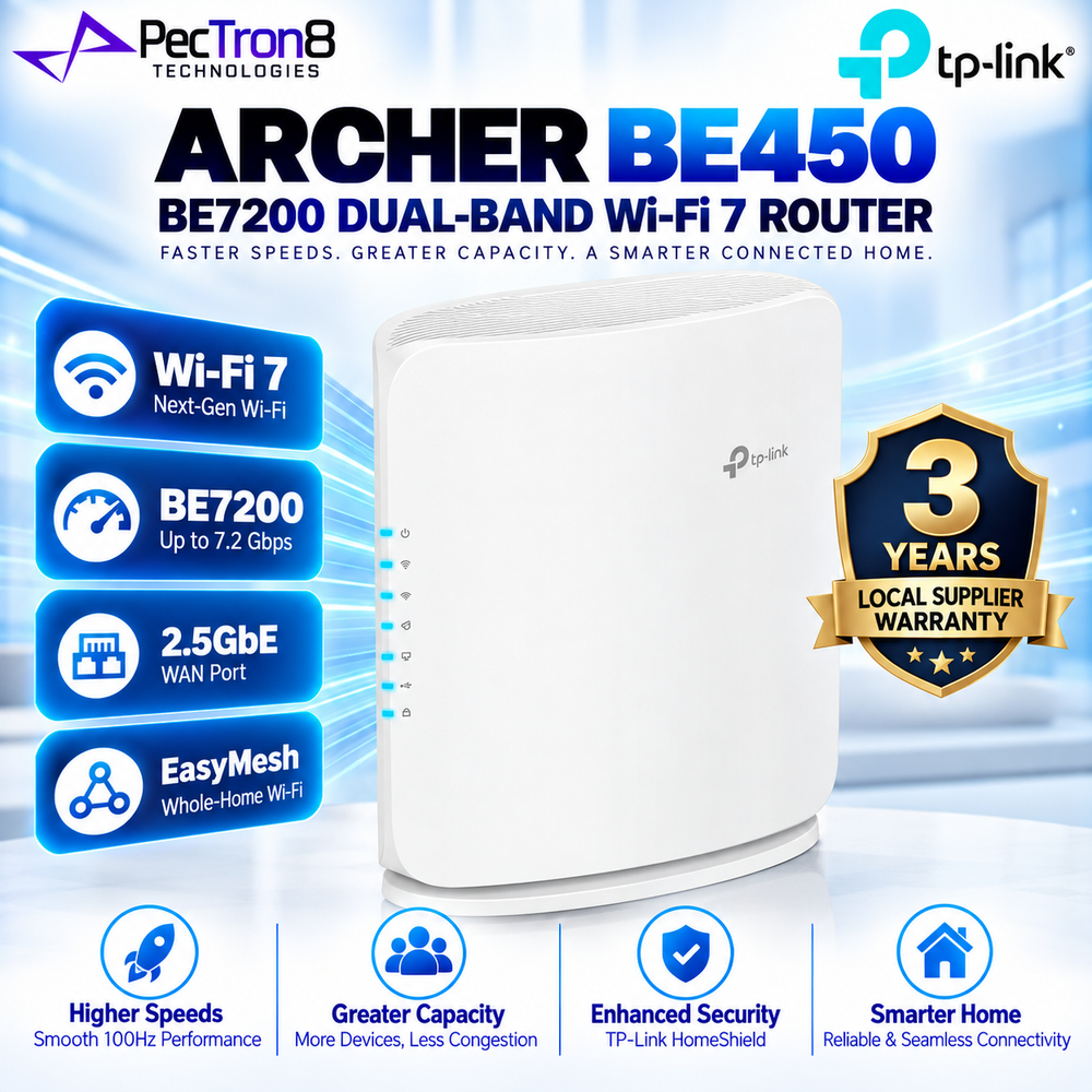 TP-Link Archer BE450 BE7200 Dual-Band Wi-Fi 7 Router – 2.5GbE WAN, EasyMesh, USB 3.0, HomeShield