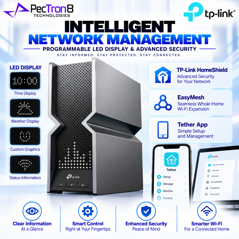 TP-Link Archer BE800 BE19000 Tri-Band Wi-Fi 7 Router – Dual 10GbE, 4×2.5GbE, LED Display, EasyMesh