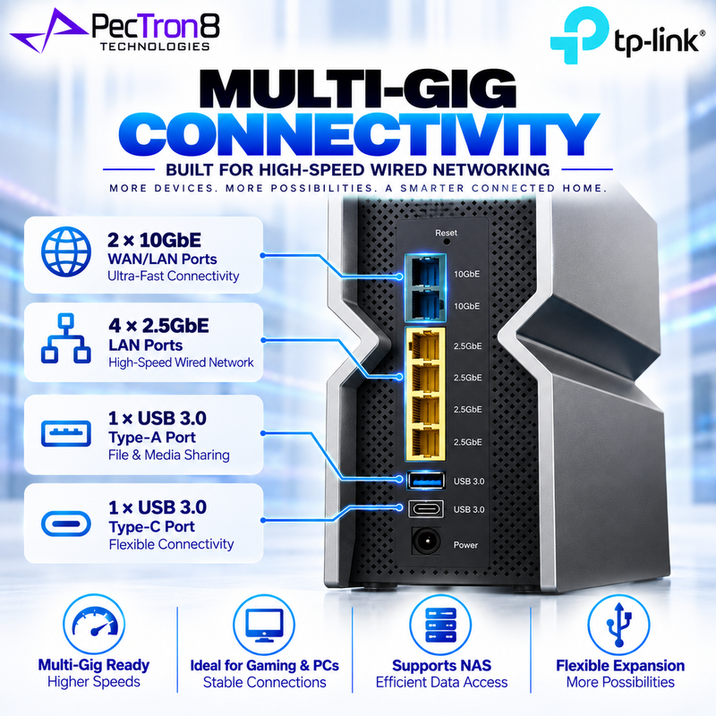 TP-Link Archer BE800 BE19000 Tri-Band Wi-Fi 7 Router – Dual 10GbE, 4×2.5GbE, LED Display, EasyMesh