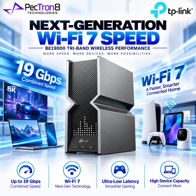 TP-Link Archer BE800 BE19000 Tri-Band Wi-Fi 7 Router – Dual 10GbE, 4×2.5GbE, LED Display, EasyMesh