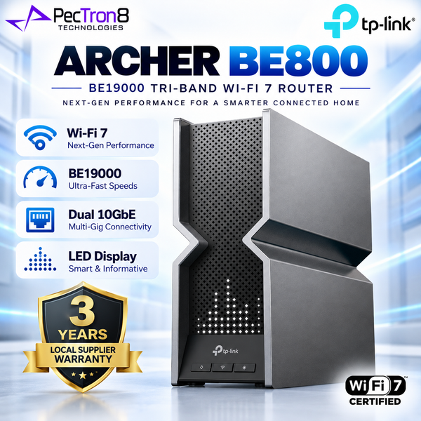 TP-Link Archer BE800 BE19000 Tri-Band Wi-Fi 7 Router – Dual 10GbE, 4×2.5GbE, LED Display, EasyMesh