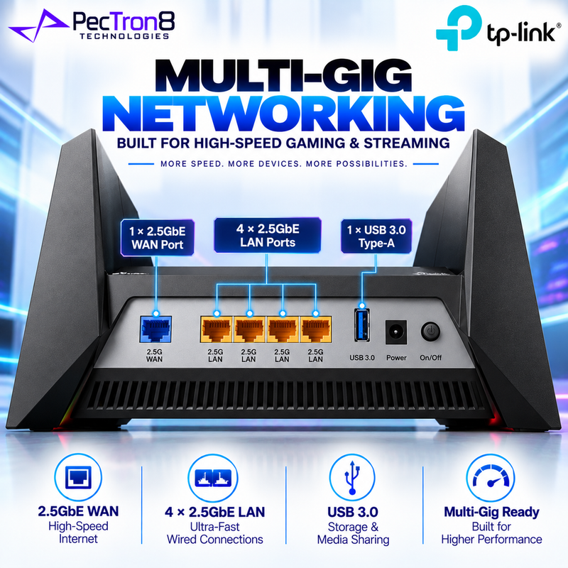 TP-Link Archer GE550 BE9300 Tri-Band Wi-Fi 7 Gaming Router – 2.5GbE Multi-Gig Ports, RGB Lighting, EasyMesh