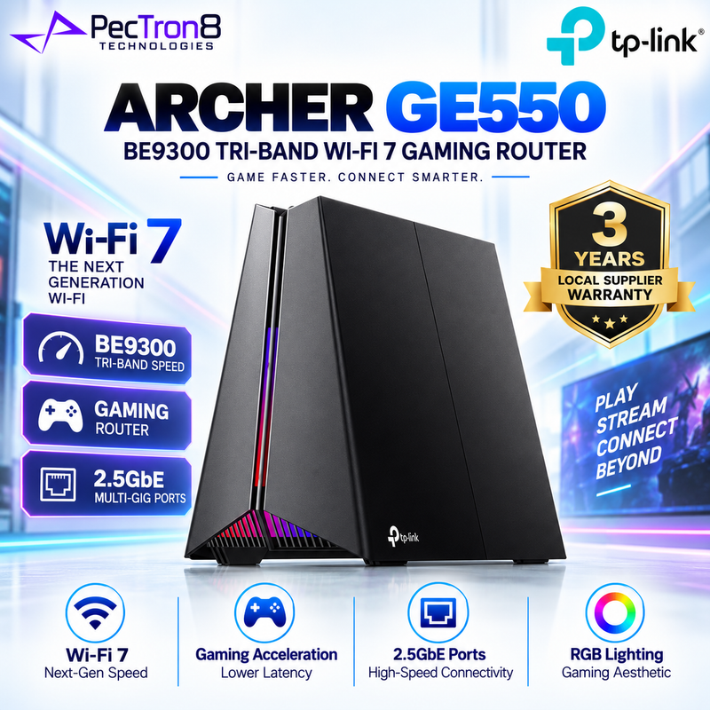 TP-Link Archer GE550 BE9300 Tri-Band Wi-Fi 7 Gaming Router – 2.5GbE Multi-Gig Ports, RGB Lighting, EasyMesh