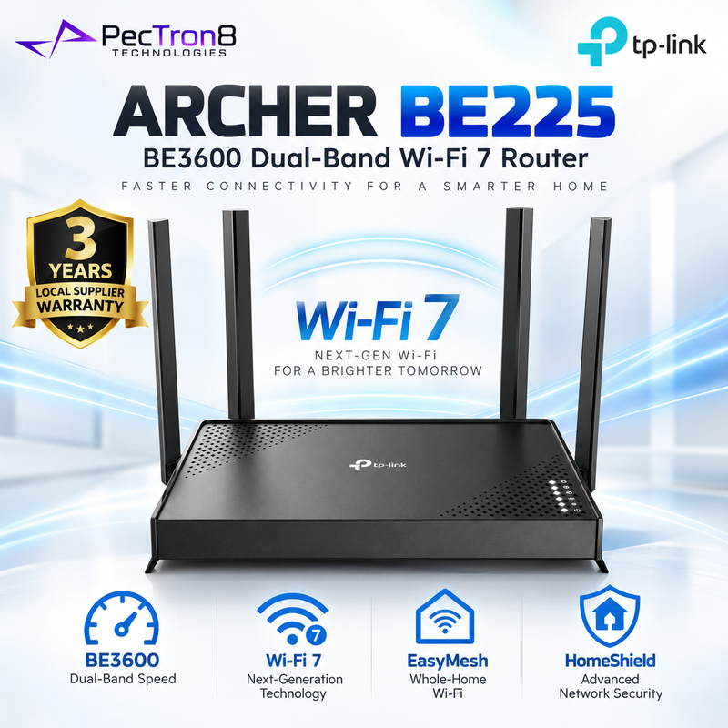 TP-Link Archer BE225 BE3600 Dual-Band Wi-Fi 7 Router – EasyMesh, Gigabit Ethernet, HomeShield