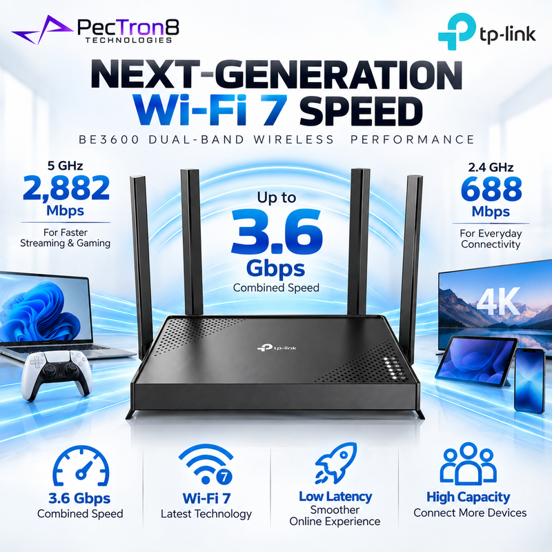 TP-Link Archer BE225 BE3600 Dual-Band Wi-Fi 7 Router – EasyMesh, Gigabit Ethernet, HomeShield