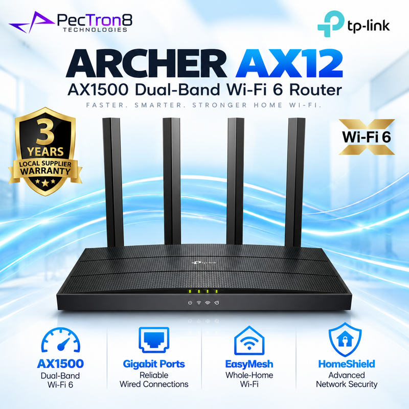 TP-Link Archer AX12 AX1500 Wi-Fi 6 Router – Dual-Band Gigabit, EasyMesh, HomeShield
