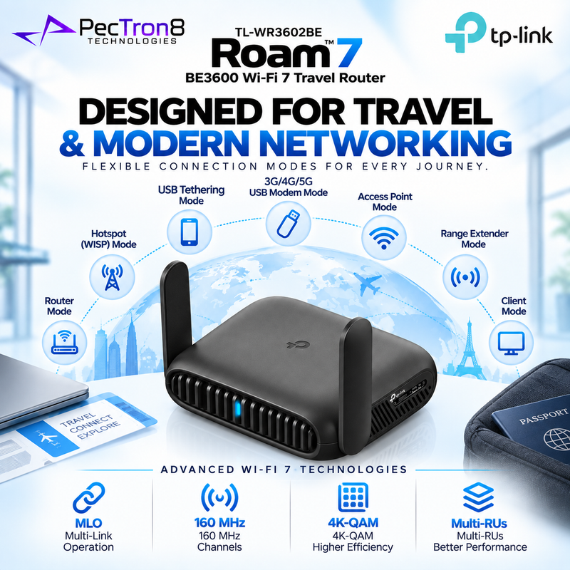 TP-Link TL-WR3602BE Roam™ 7 BE3600 Wi-Fi 7 Travel Router – 2.5GbE WAN, USB 3.0, VPN, USB-C Powered