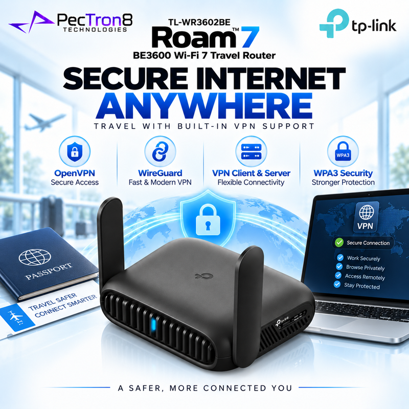 TP-Link TL-WR3602BE Roam™ 7 BE3600 Wi-Fi 7 Travel Router – 2.5GbE WAN, USB 3.0, VPN, USB-C Powered