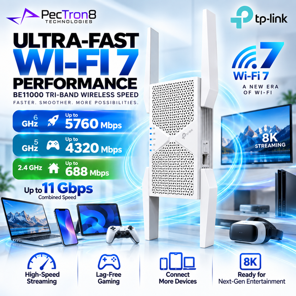 TP-Link RE655BE BE11000 Tri-Band Wi-Fi 7 Range Extender – EasyMesh, 2.5GbE Port, WPA3, Access Point Mode