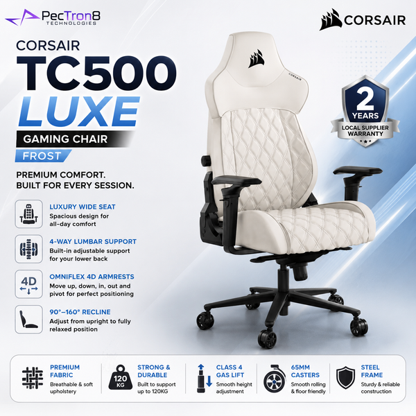 CORSAIR TC500 LUXE Gaming Chair Frost – Premium Fabric Ergonomic Chair with 4D Omniflex Armrests, Adjustable Lumbar Support & 90°–160° Recline | CF-9010067-WW