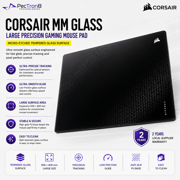 CORSAIR MM Glass Large Precision Gaming Mouse Pad | Tempered Glass | 500 × 400 mm | Black