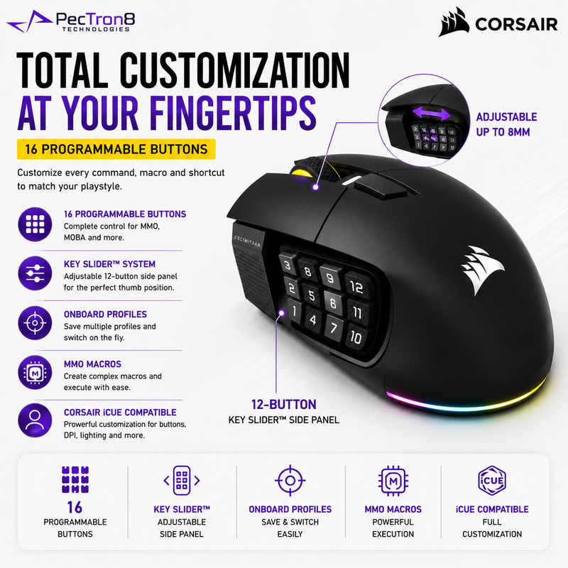 CORSAIR SCIMITAR ELITE WIRELESS SE Gaming Mouse | 33K DPI | 16 Programmable Buttons | Tri-Mode Wireless