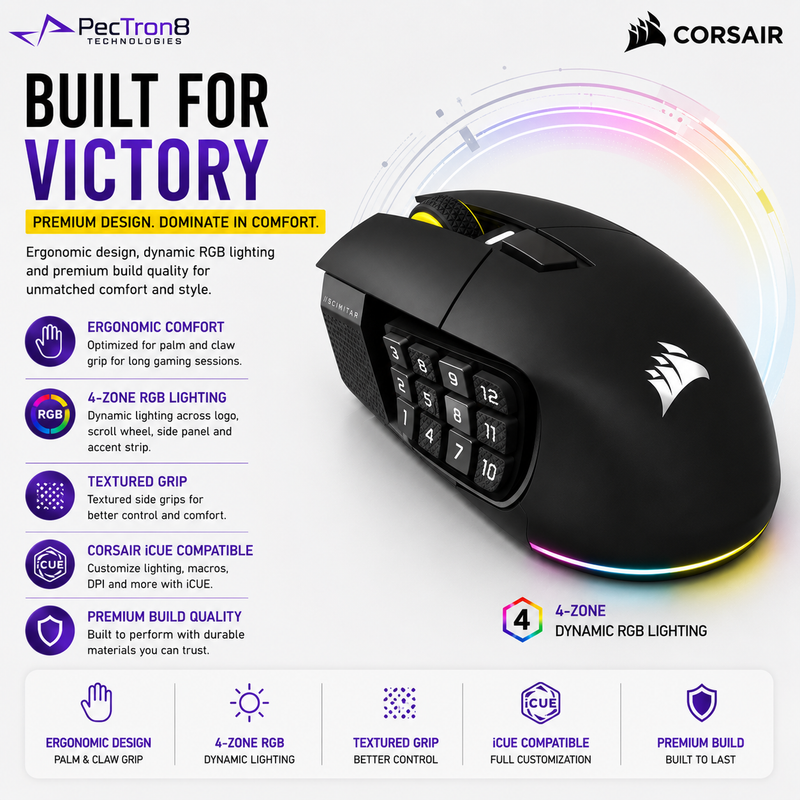 CORSAIR SCIMITAR ELITE WIRELESS SE Gaming Mouse | 33K DPI | 16 Programmable Buttons | Tri-Mode Wireless