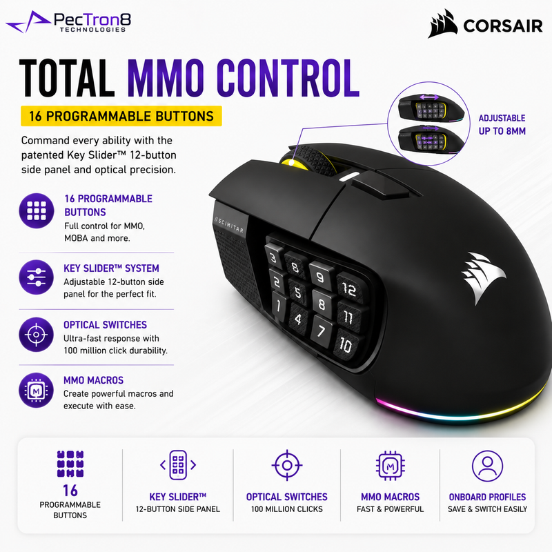 CORSAIR SCIMITAR ELITE WIRELESS SE Gaming Mouse | 33K DPI | 16 Programmable Buttons | Tri-Mode Wireless