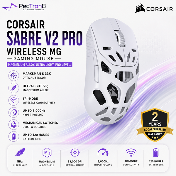 CORSAIR SABRE V2 PRO WIRELESS MG Gaming Mouse White | Magnesium Alloy | 33K DPI | 8K Hyper-Polling