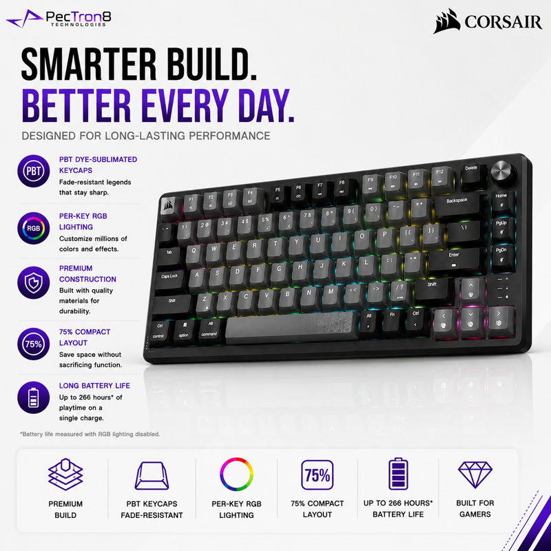 CORSAIR K65 PLUS WIRELESS RGB 75% Gaming Keyboard | Hot-Swappable MLX Red | Tri-Mode Wireless