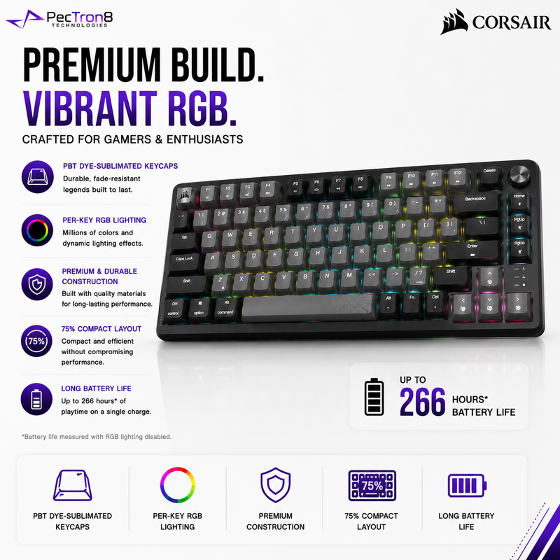 CORSAIR K65 PLUS WIRELESS RGB 75% Gaming Keyboard | Hot-Swappable MLX Red | Tri-Mode Wireless