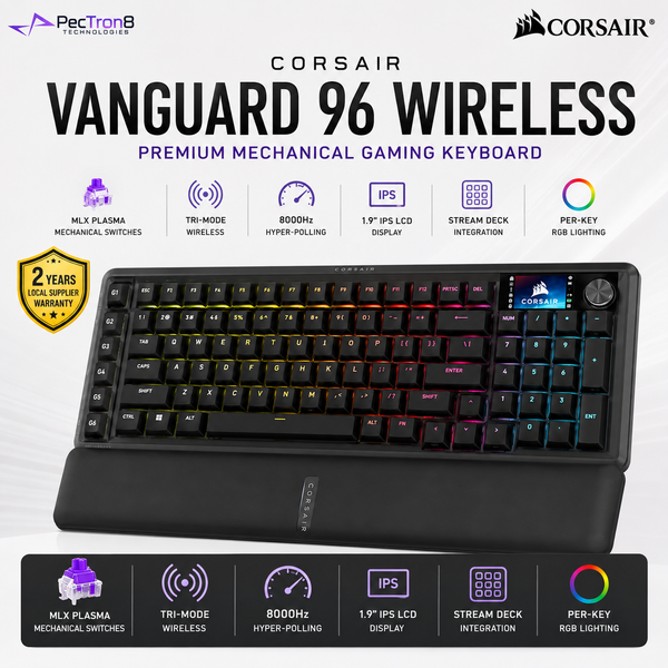 CORSAIR VANGUARD 96 WIRELESS Mechanical Gaming Keyboard | MLX Plasma | 8K Wireless | LCD | RGB