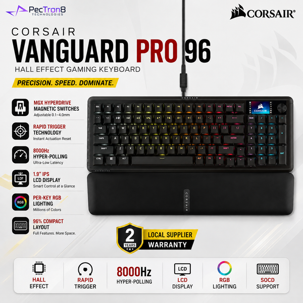 CORSAIR VANGUARD PRO 96 Hall Effect Gaming Keyboard | MGX Hyperdrive Magnetic Switches | 8000Hz | LCD Display
