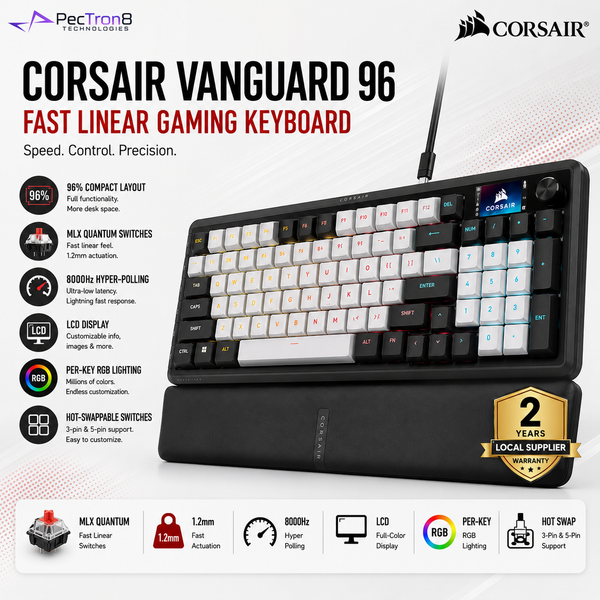 CORSAIR VANGUARD 96 Mechanical Gaming Keyboard | MLX Quantum Fast Linear Switch | 96% RGB | 8000Hz Wired