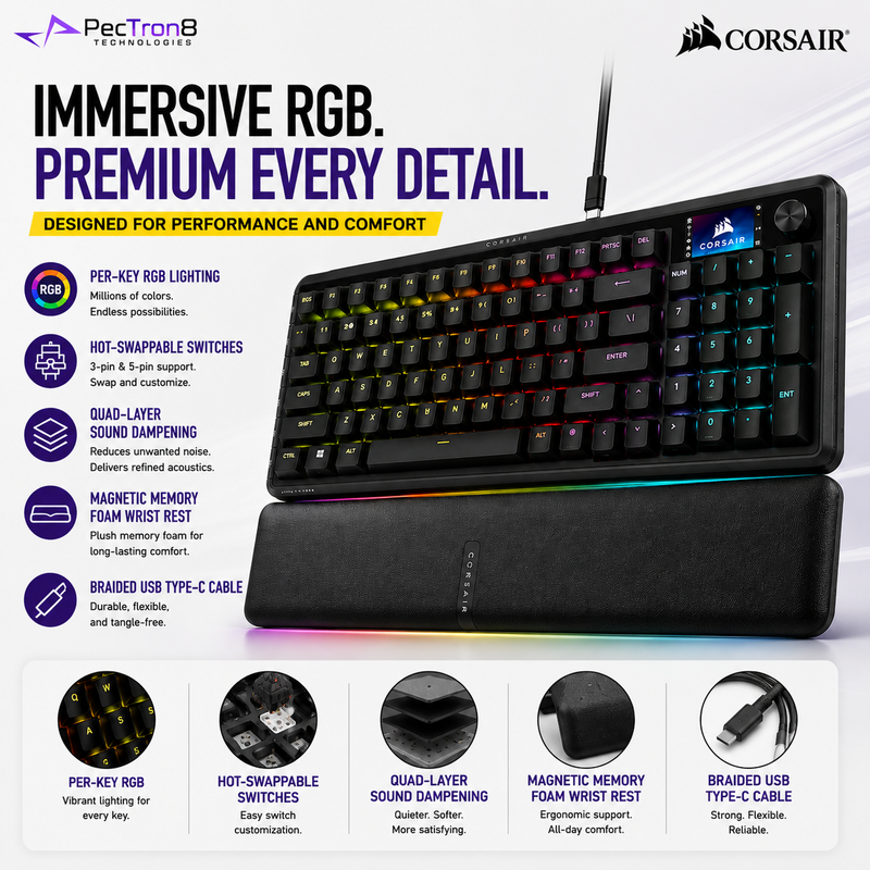 CORSAIR VANGUARD 96 Mechanical Gaming Keyboard | MLX Fusion Tactile Switches | 96% RGB | 8000Hz Wired