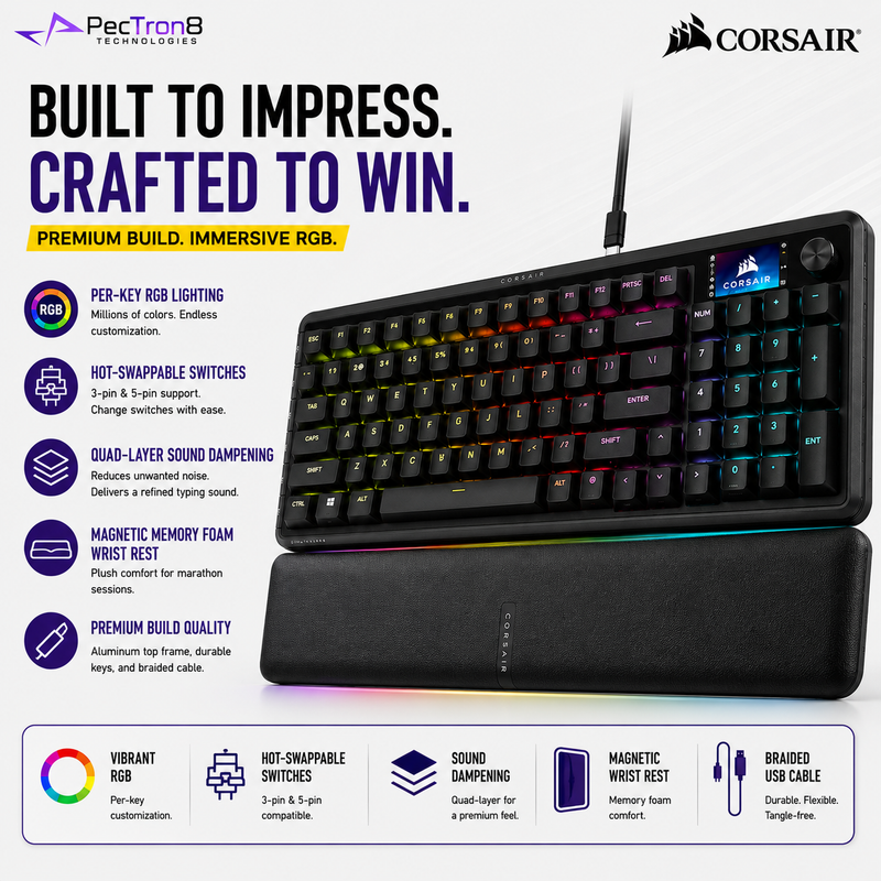 CORSAIR VANGUARD 96 Mechanical Gaming Keyboard | MLX Fusion Tactile Switches | 96% RGB | 8000Hz Wired