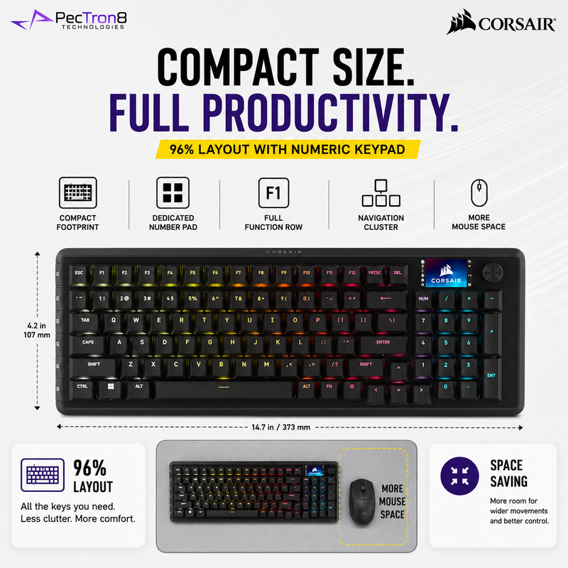 CORSAIR VANGUARD 96 Mechanical Gaming Keyboard | MLX Fusion Tactile Switches | 96% RGB | 8000Hz Wired
