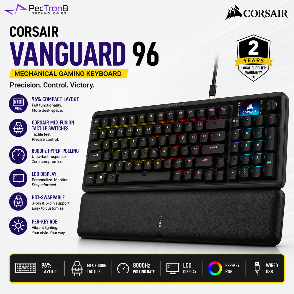 CORSAIR VANGUARD 96 Mechanical Gaming Keyboard | MLX Fusion Tactile Switches | 96% RGB | 8000Hz Wired