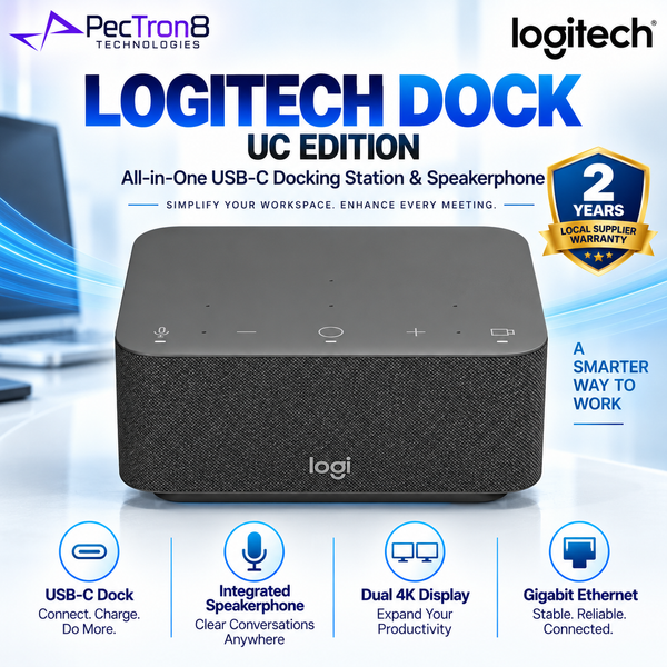 Logitech Dock UC Edition USB-C Docking Station with Speakerphone – Dual 4K, 85W Charging, Gigabit Ethernet