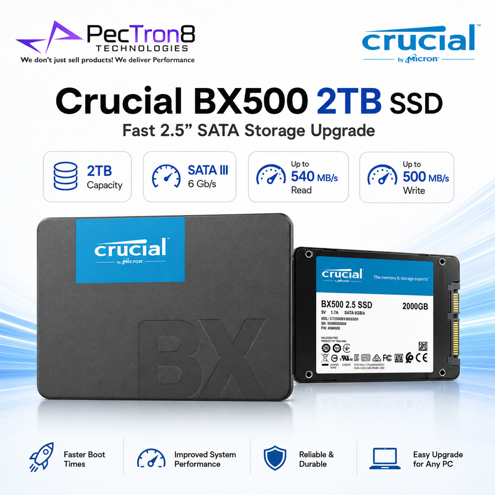 Crucial BX500 2TB 2.5” SATA SSD 3D NAND Internal Solid State Drive for Laptop Desktop