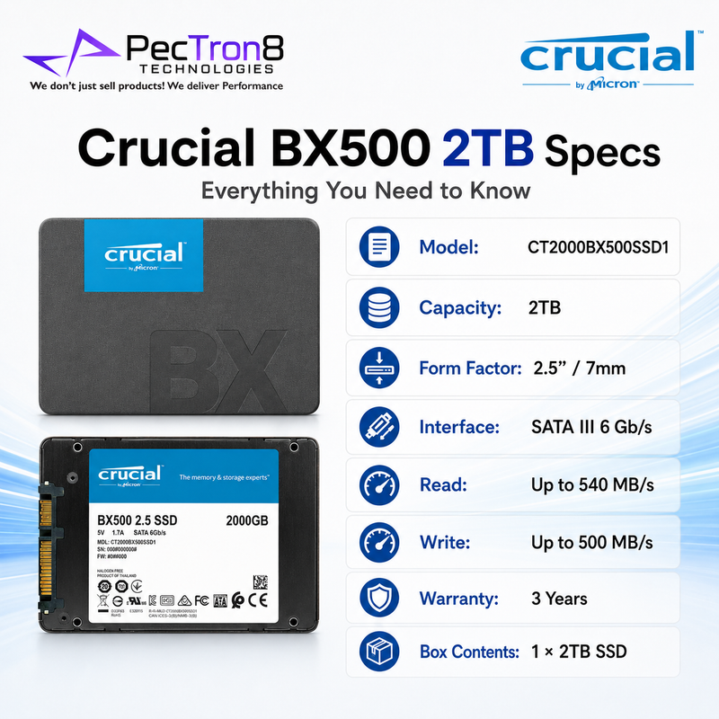 Crucial BX500 2TB 2.5” SATA SSD 3D NAND Internal Solid State Drive for Laptop Desktop