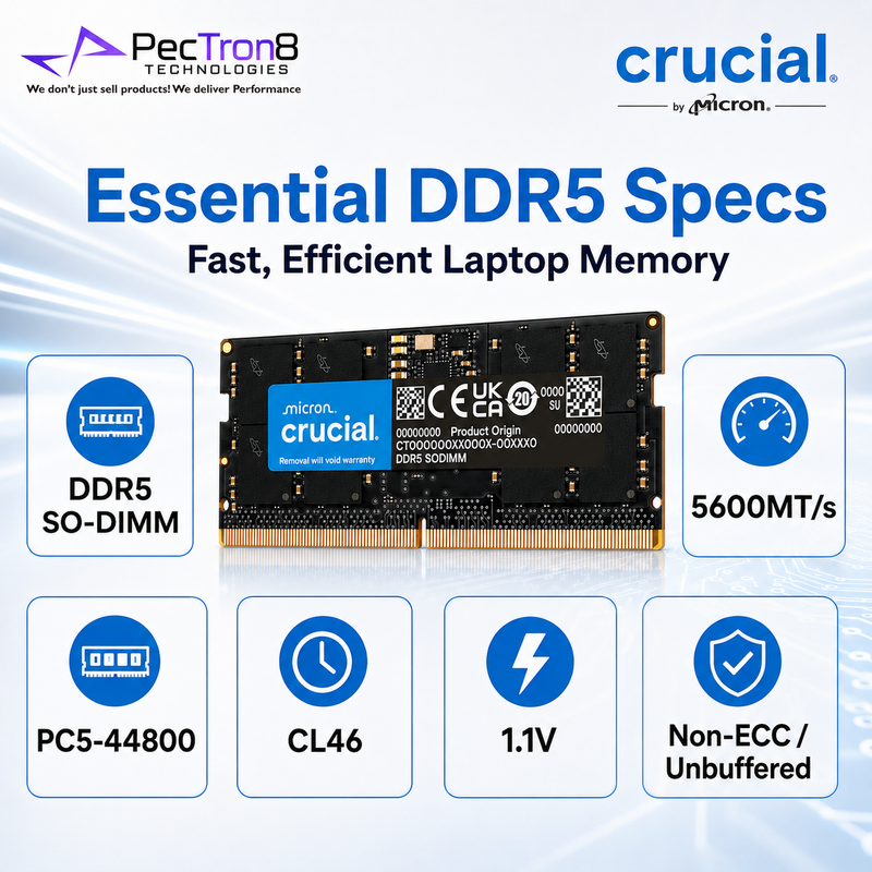 Crucial DDR5 5600MT/s Laptop RAM SODIMM 16GB 32GB 64GB Memory Upgrade