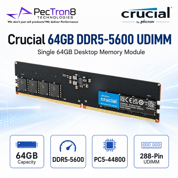 Crucial 64GB DDR5-5600 UDIMM Desktop RAM 288-Pin PC5-44800 Non-ECC Memory