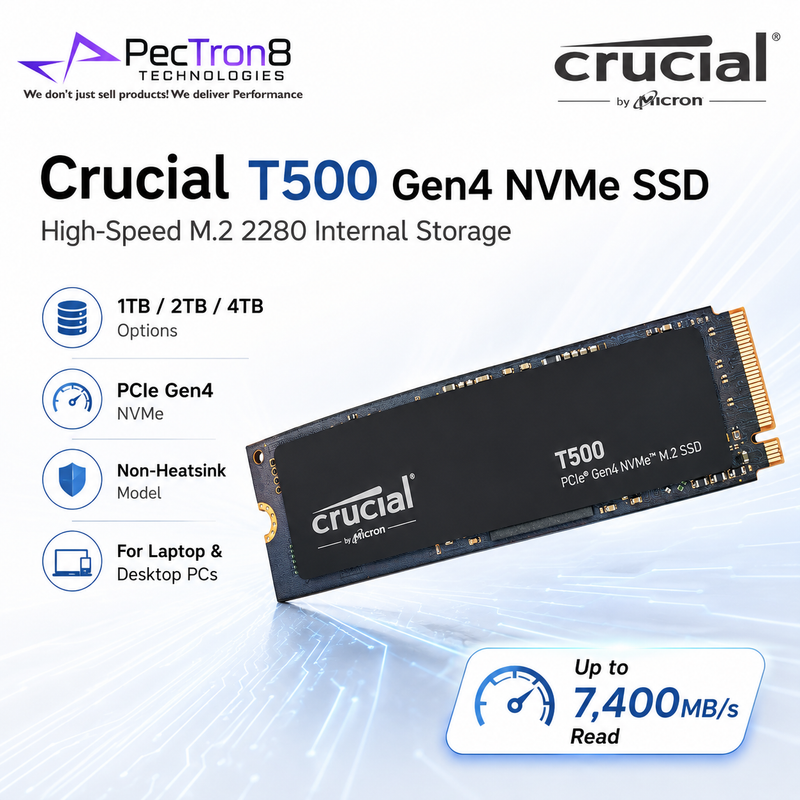 Crucial T500 PCIe Gen4 NVMe M.2 2280 SSD 1TB/2TB/4TB Non-Heatsink Internal SSD | Laptop Desktop Compatible | 5Y Warranty