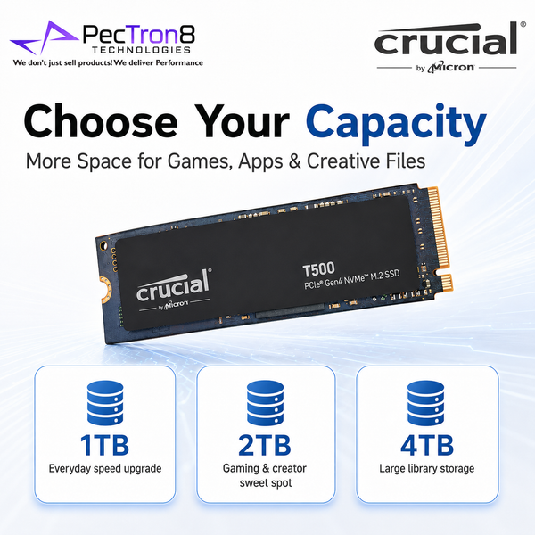 Crucial T500 PCIe Gen4 NVMe M.2 2280 SSD 1TB/2TB/4TB Non-Heatsink Internal SSD | Laptop Desktop Compatible | 5Y Warranty
