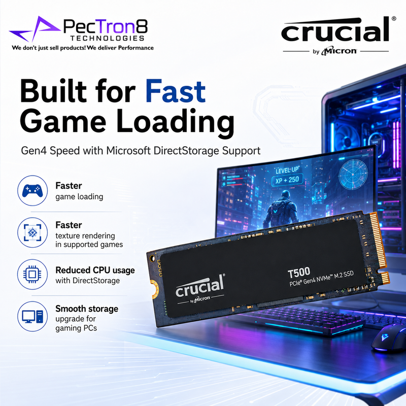 Crucial T500 PCIe Gen4 NVMe M.2 2280 SSD 1TB/2TB/4TB Non-Heatsink Internal SSD | Laptop Desktop Compatible | 5Y Warranty
