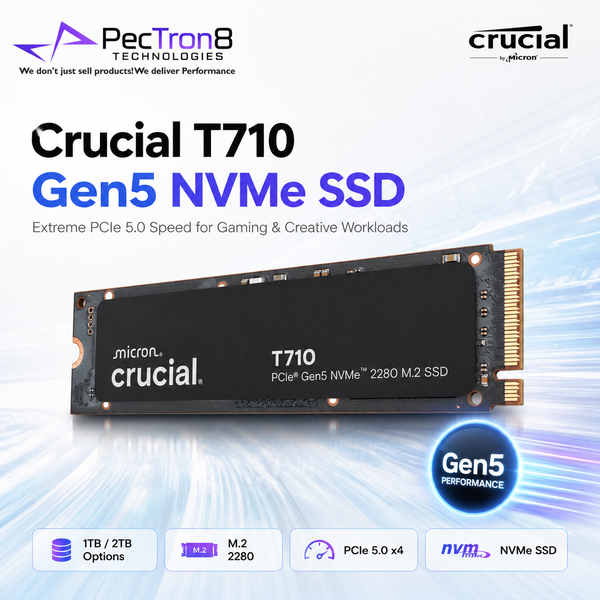 Crucial T710 1TB/2TB PCIe 5.0 N VMe M.2 2280 SSD Internal Solid State Drive