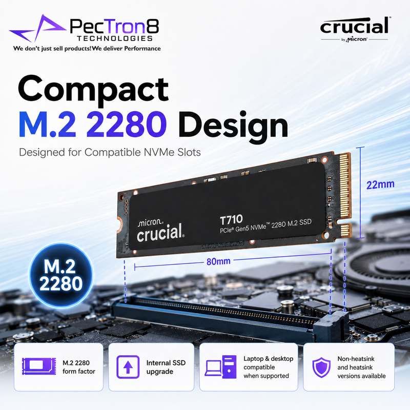 Crucial T710 1TB/2TB PCIe 5.0 N VMe M.2 2280 SSD Internal Solid State Drive