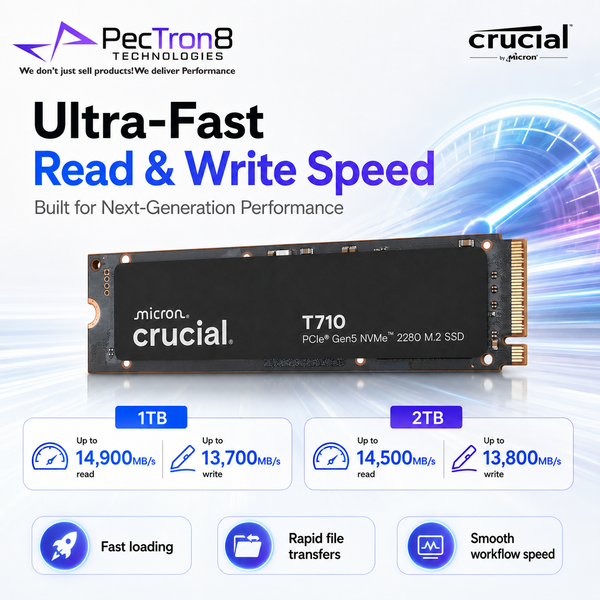 Crucial T710 1TB/2TB PCIe 5.0 N VMe M.2 2280 SSD Internal Solid State Drive
