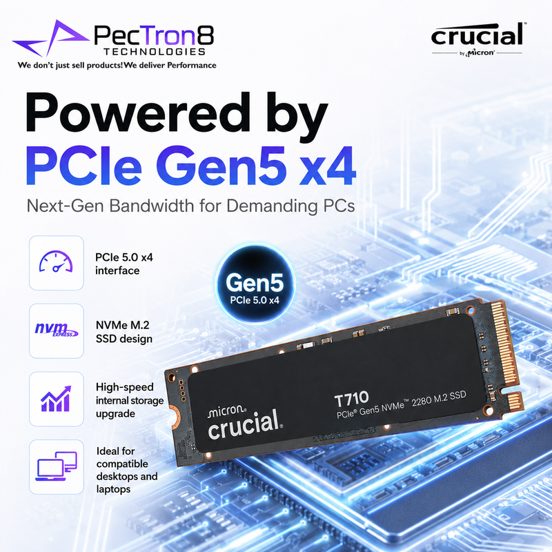 Crucial T710 1TB/2TB PCIe 5.0 N VMe M.2 2280 SSD Internal Solid State Drive