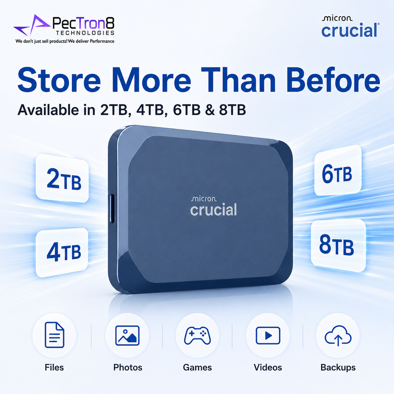 Crucial X10 Portable SSD 2TB 4TB 6TB 8TB USB-C External Solid State Drive Up to 2100MB/s