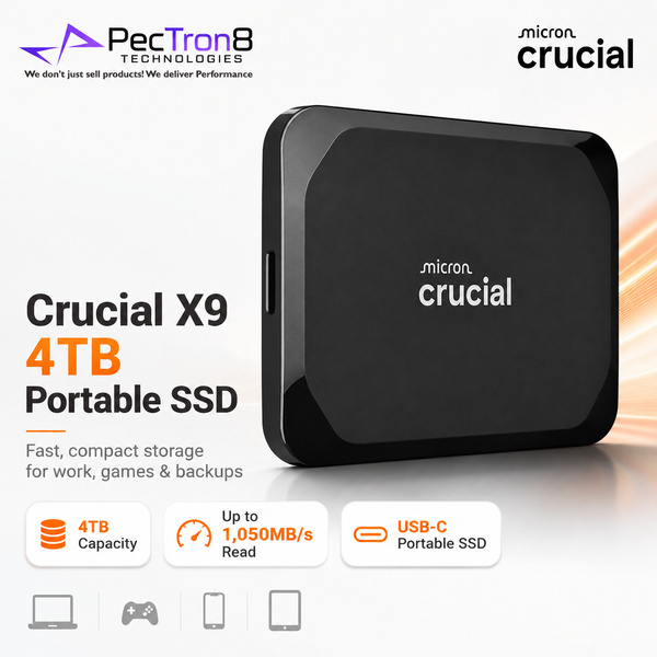 Crucial X9 4TB Portable SSD USB-C External Solid State Drive Up to 1050MB/s Read for Laptop PC Mac Android