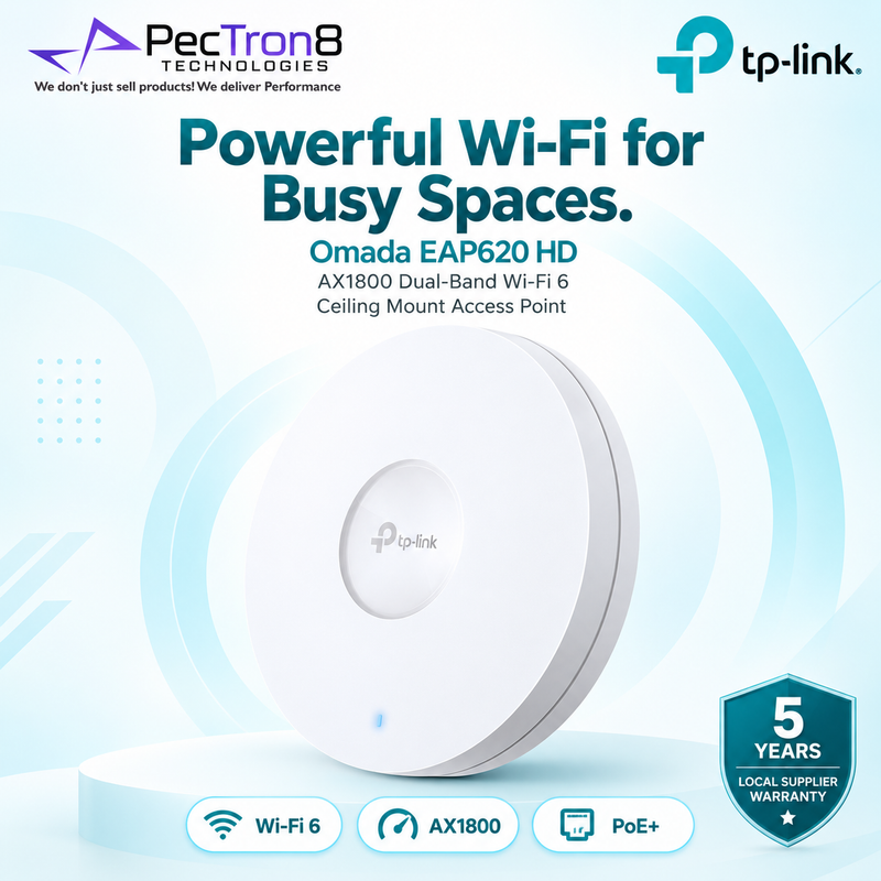 TP-Link Omada EAP620 HD AX1800 Ceiling Mount Dual-Band Wi-Fi 6 Access Point | PoE+ | Omada SDN | WPA3 Enterprise