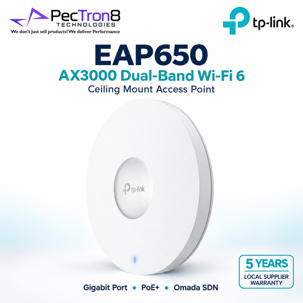 TP-Link Omada EAP650 AX3000 Ceiling Mount Dual-Band Wi-Fi 6 Access Point – PoE+, Omada SDN, WPA3