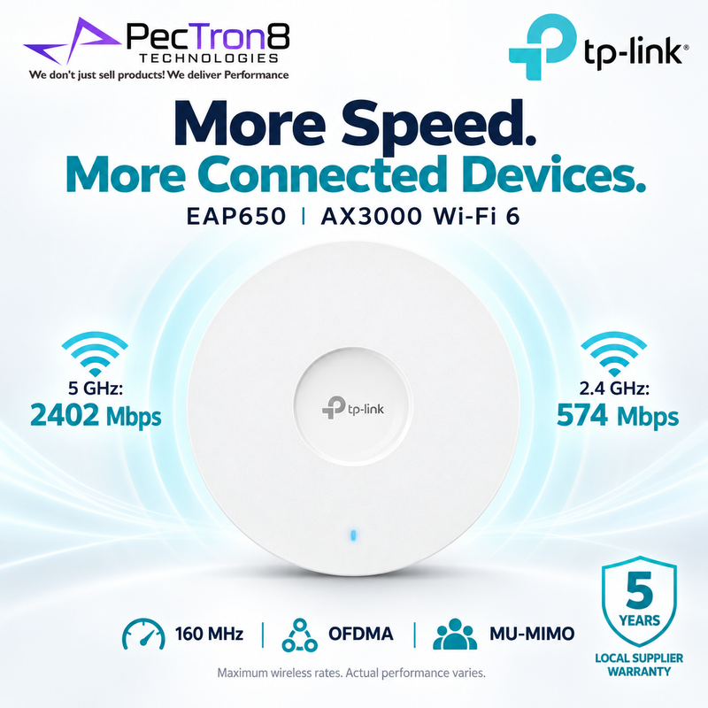 TP-Link Omada EAP650 AX3000 Ceiling Mount Dual-Band Wi-Fi 6 Access Point – PoE+, Omada SDN, WPA3