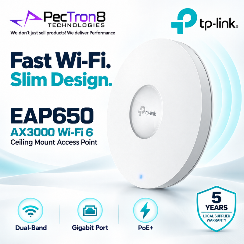TP-Link Omada EAP650 AX3000 Ceiling Mount Dual-Band Wi-Fi 6 Access Point – PoE+, Omada SDN, WPA3