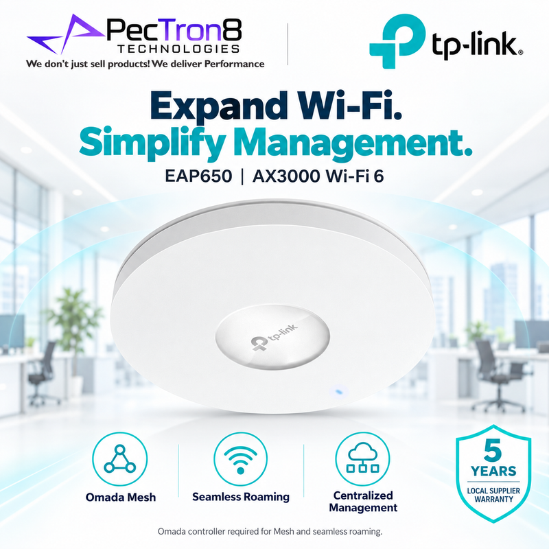 TP-Link Omada EAP650 AX3000 Ceiling Mount Dual-Band Wi-Fi 6 Access Point – PoE+, Omada SDN, WPA3