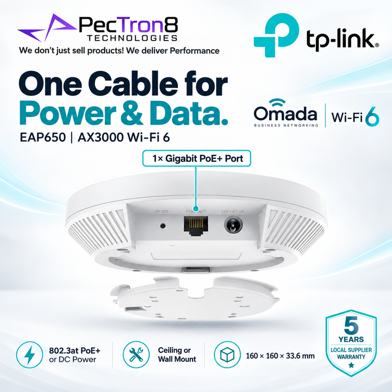 TP-Link Omada EAP650 AX3000 Ceiling Mount Dual-Band Wi-Fi 6 Access Point – PoE+, Omada SDN, WPA3