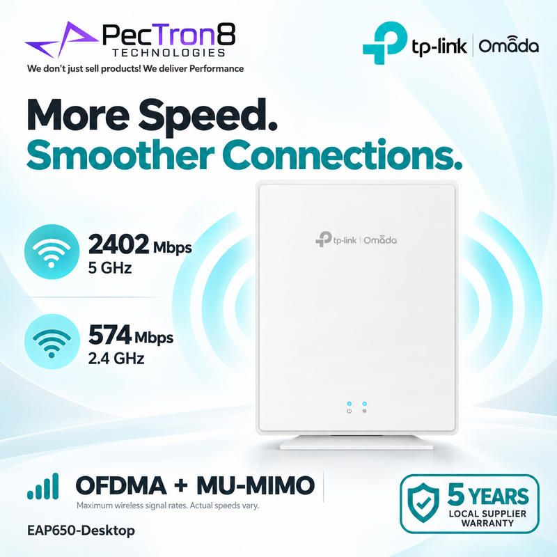 TP-Link Omada EAP650 Desktop AX3000 Dual-Band Wi-Fi 6 Access Point – 2.5GbE, PoE+, Omada SDN, Mesh, WPA3